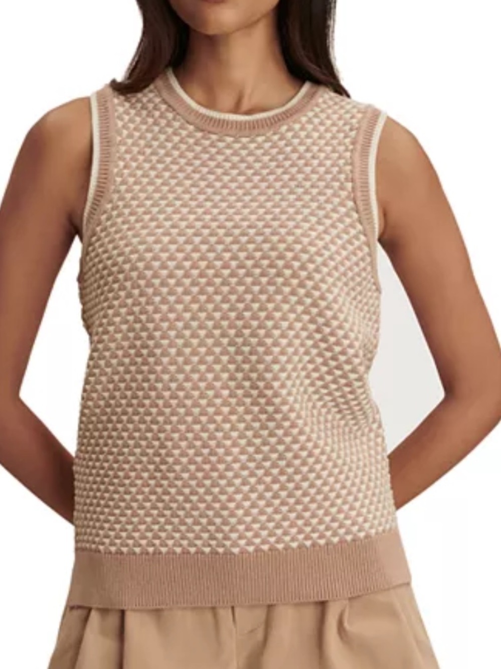 Varley Beige Textured Knit Sleeveless Top